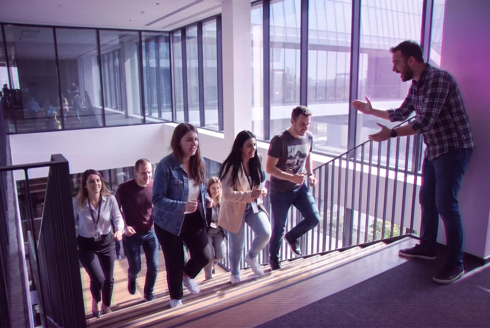 Two teams on the staircase