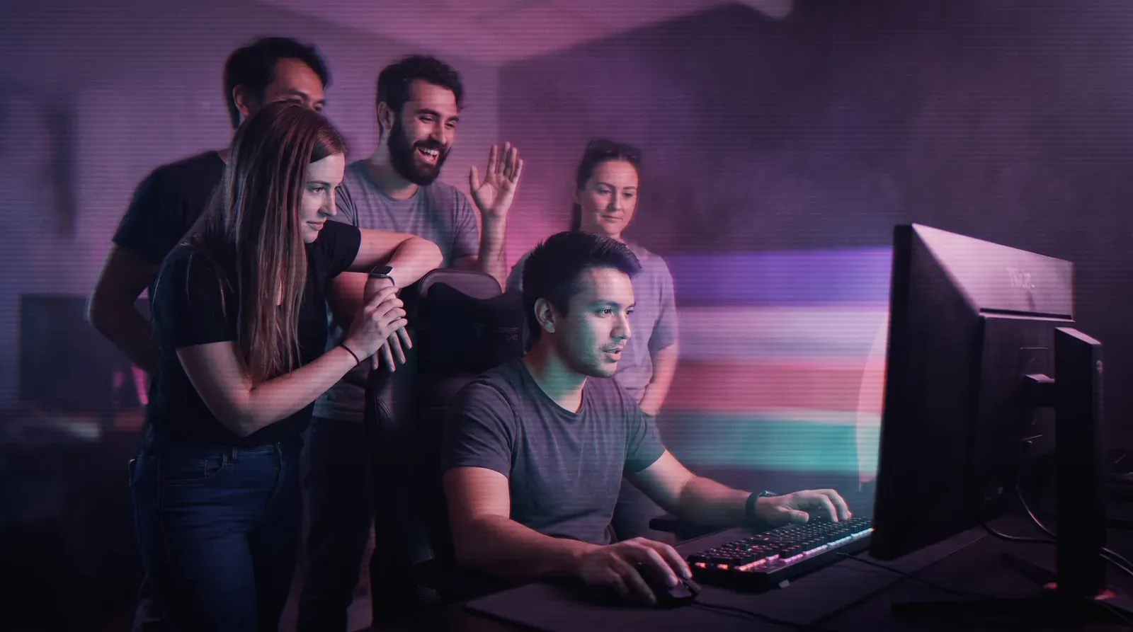 A group at the gaming stations