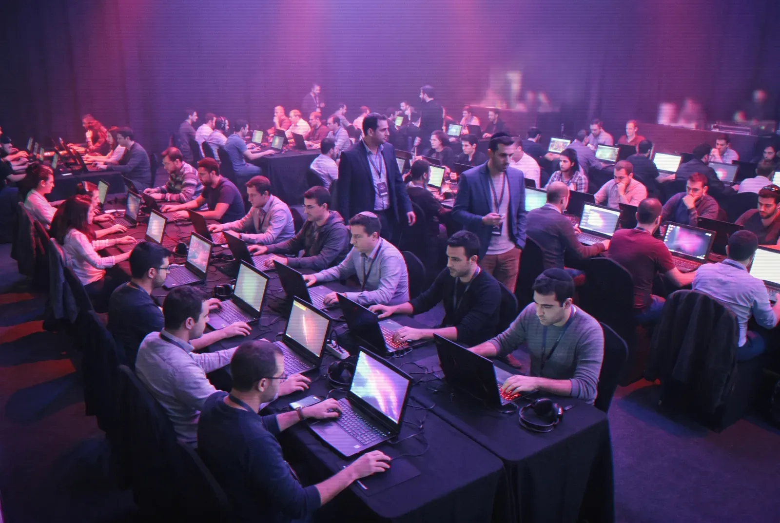 A hall full of gaming stations from above